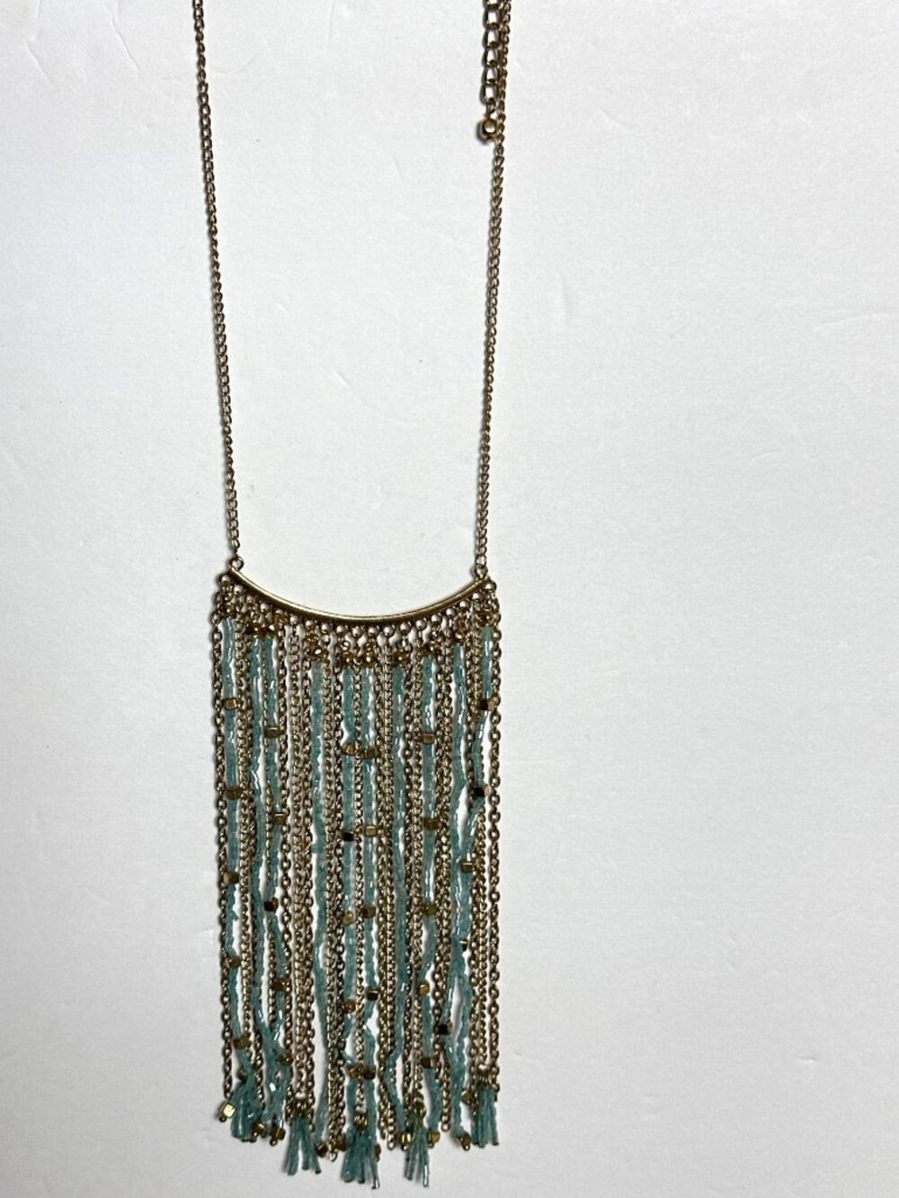 Coastal Boho Statement Fringe Bib Necklace Blue Tassel Beads Carol Dauplaise - Picture 6 of 11